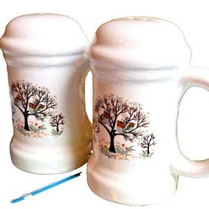 Salt & Pepper Shakers Owl & Tree yoshie 1940's Japanese kitchen dining vintage